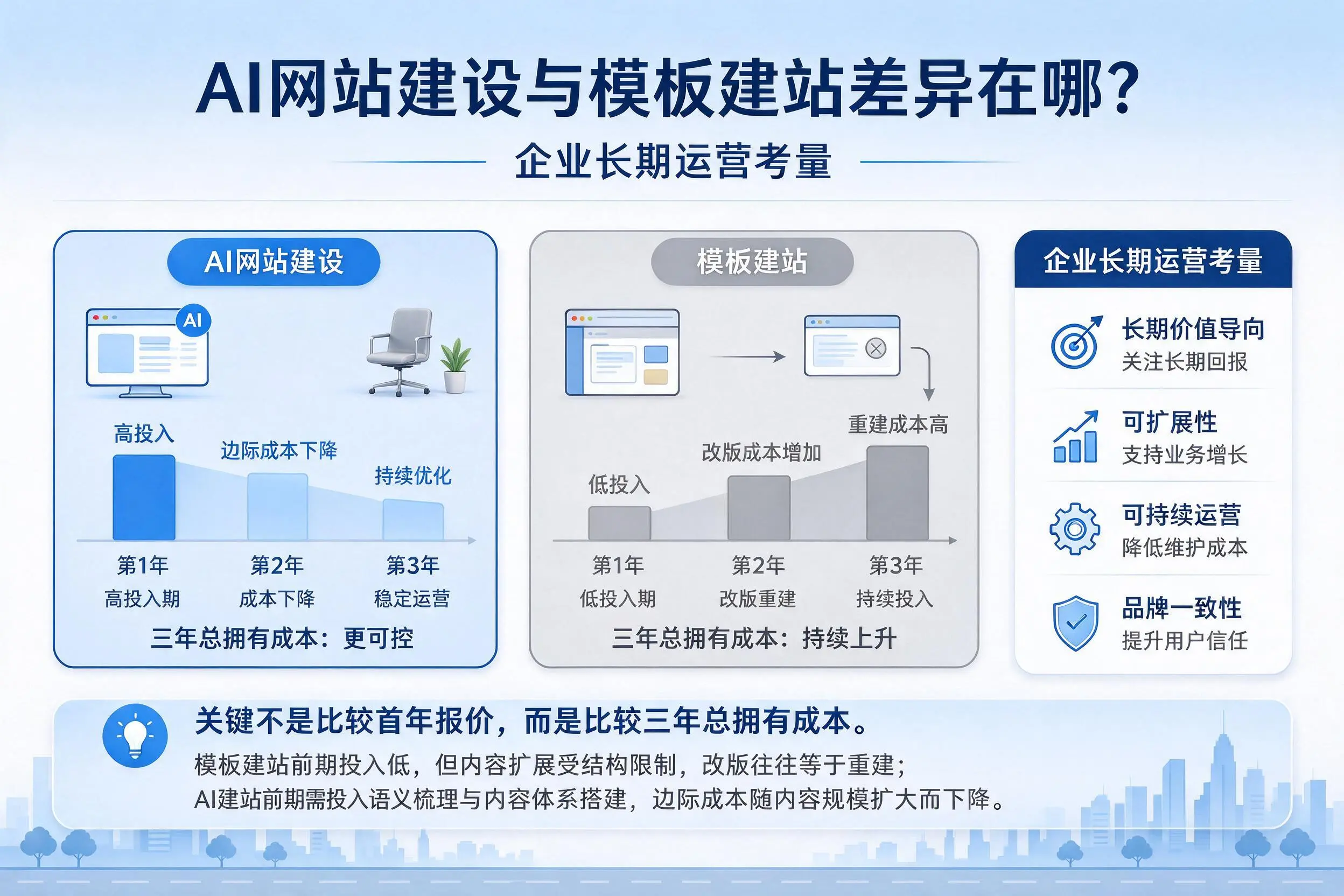 AI网站建设与模板建站差异在哪?海北企业长期运营考量